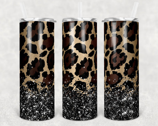 20 oz Skinny Tumbler Sublimation Design Template Brown Leopard Metallic Overlay Design tumblers