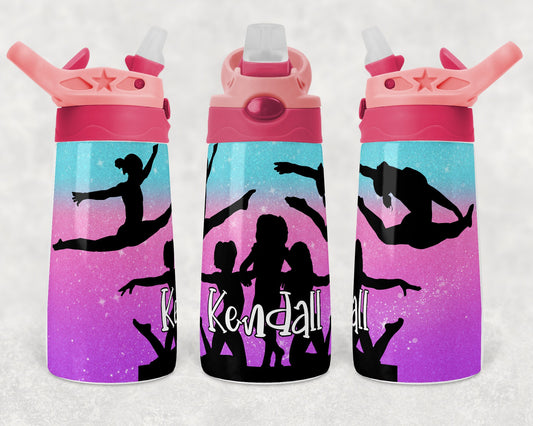 Kids water bottles Sublimation Design Template Glitter Gymnastics teal pink purple Tumbler