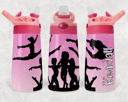 Kids water bottles Sublimation Design Template Glitter Gymnastics pink Tumbler