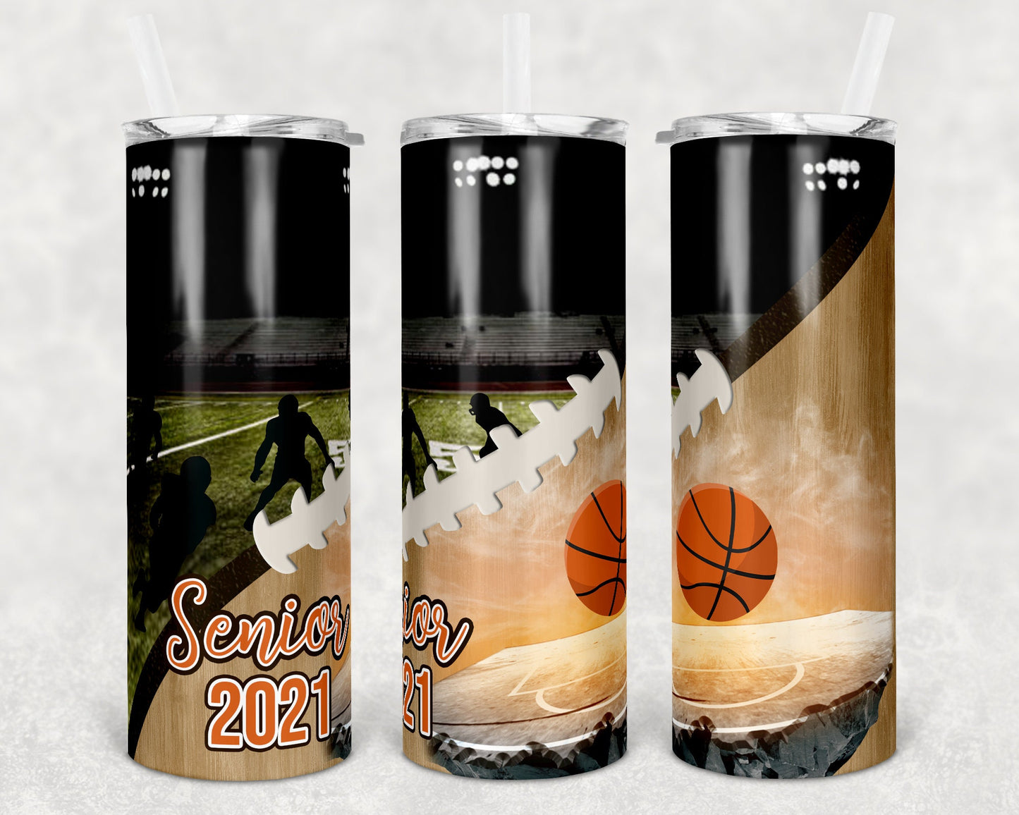 20 oz Skinny Tumbler Football and Basketball Sublimation Design Print Transfer