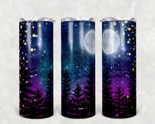 20 oz Skinny Tumbler Sublimation Design Template Galaxy Night Sky Silhouette