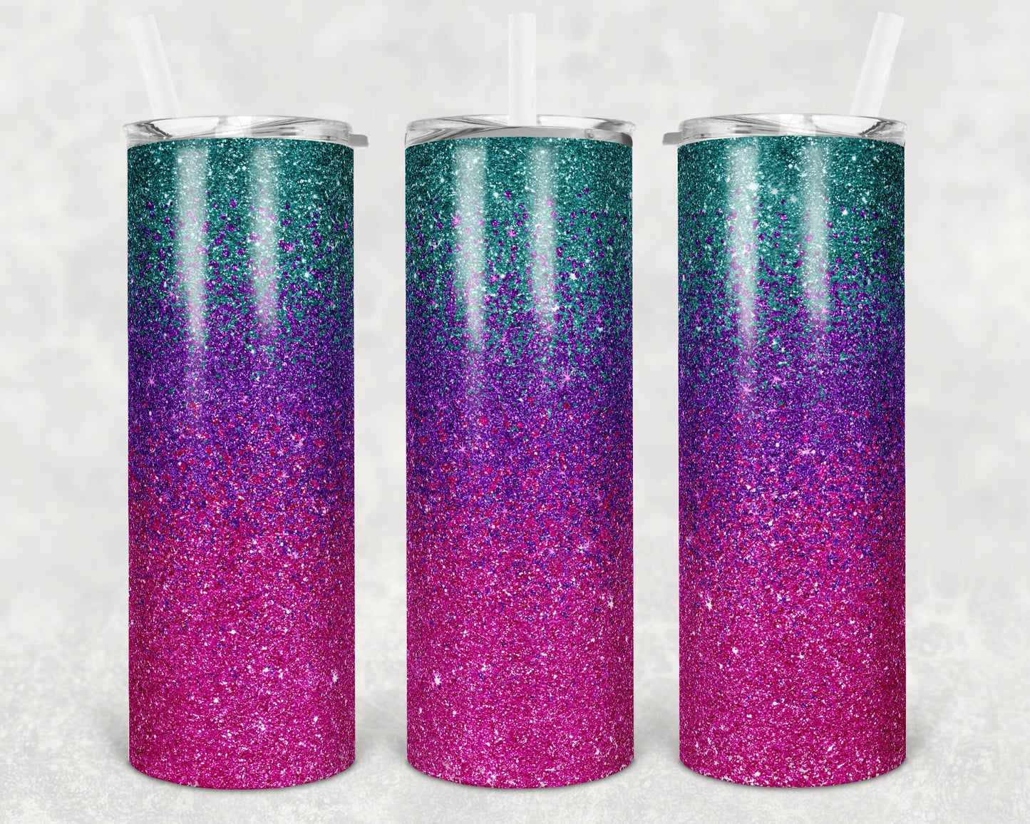 20 oz Skinny Tumbler Sublimation Design Template Glitter Ombre Teal Pink Purple Straight Warped Design