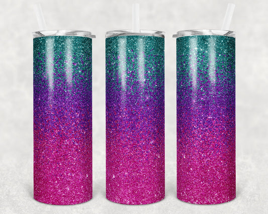 20 oz Skinny Tumbler Sublimation Design Template Glitter Ombre Teal Pink Purple Straight Warped Design