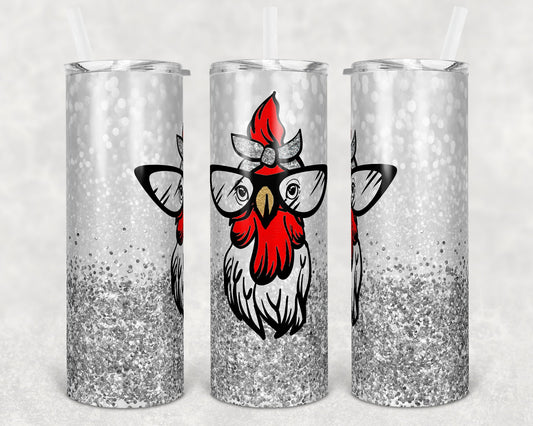 20 oz Skinny Tumbler Snarky Chicken Cute Silver Glitter Sublimation Design Print Transfer