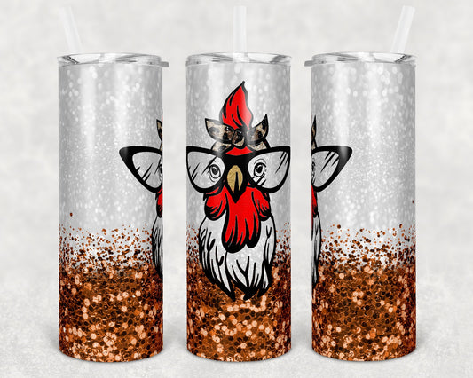 20 oz Skinny Tumbler Snarky Chicken Cute Orange Glitter Sublimation Design Print Transfer