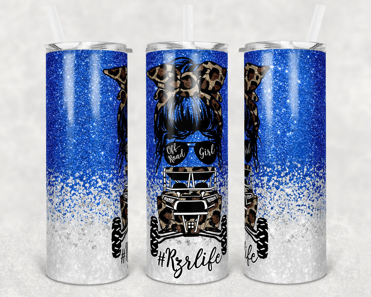 20 oz Skinny Tumbler Sublimation Design 4x4 Girl Off road Life Template 13 color Faux Glitter Straight Warped Design