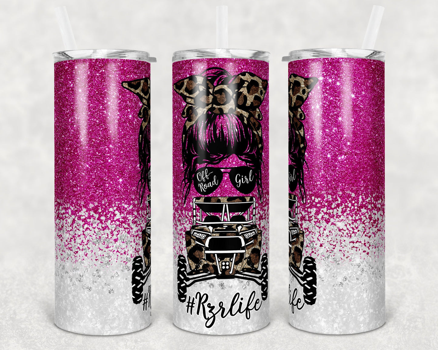 20 oz Skinny Tumbler Sublimation Design 4x4 Girl Off road Life Template 13 color Faux Glitter Straight Warped Design