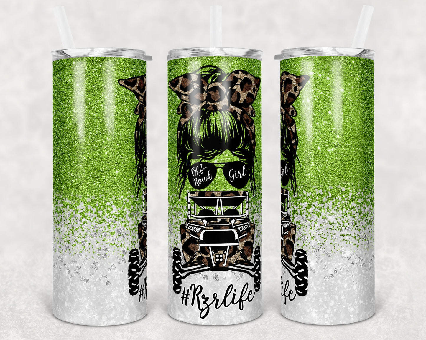 20 oz Skinny Tumbler Sublimation Design 4x4 Girl Off road Life Template 13 color Faux Glitter Straight Warped Design