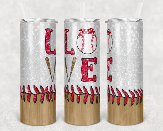 20 oz Skinny Tumbler Love Baseball Glitter Laces Sublimation Design Template Design