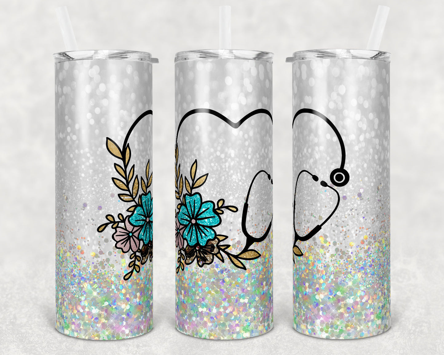 20 oz Skinny Tumbler Sublimation Design Template Glitter Nurse Inst tumblers