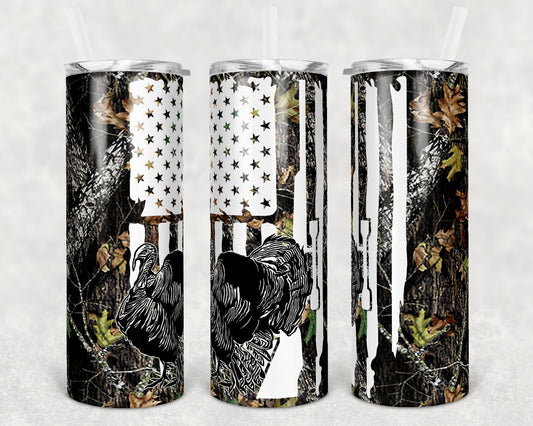 20 oz Skinny Tumbler Sublimation Design Template Turkey Hunting Design