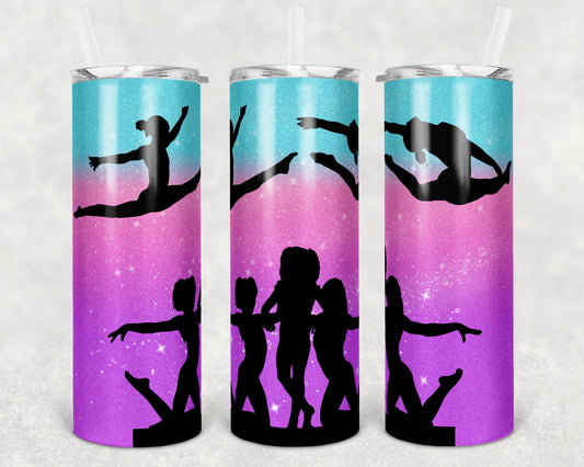 20 oz Skinny Tumbler Sublimation Design Template Gymnastics Glitter Ombre Straight and Warped Design