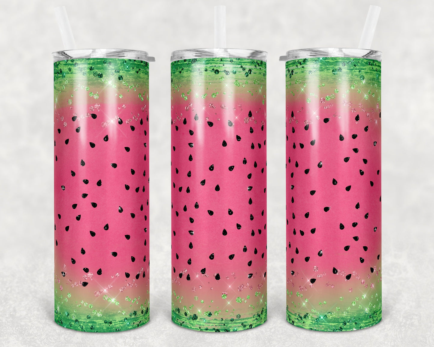 20 oz Skinny Tumbler Glitter Watermelon Summer Sublimation Design Print Transfer