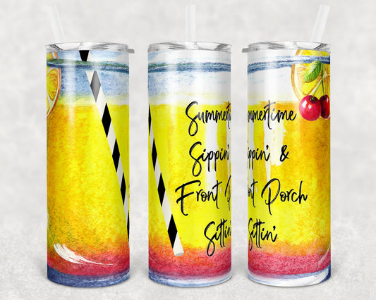 20 oz Skinny Tumbler Glitter Summer Sippin Front Porch Sittin Sublimation Design