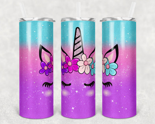 20 oz Skinny Tumbler Sublimation Design Template Unicorn Glitter Ombre Straight and Warped Design