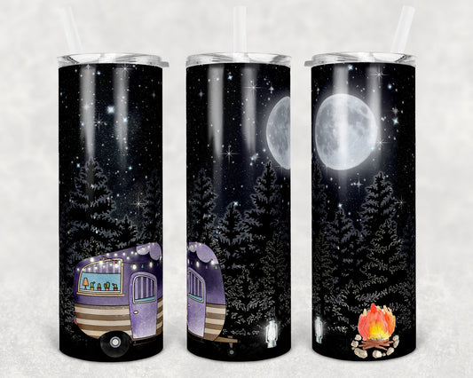 20 oz Skinny Tumbler Camper Vintage Purple Trailer Night Sky Camping Sublimation Design Dwnld