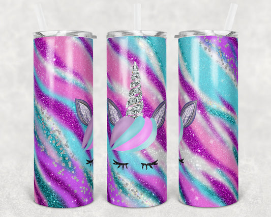 20 oz Skinny Tumbler Sublimation Template Agate Unicorn Milky Way Glitter Aqua Pink Purple Straight and Warped Design
