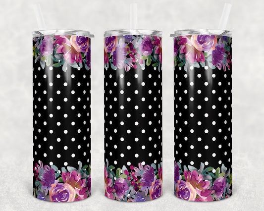 20 oz Skinny Tumbler Polka Dot Floral Purple Sublimation Design Print Transfer