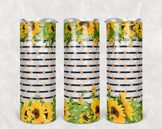 20 oz Skinny Tumbler Polka Dot Floral Sunflower Sublimation Design Print Transfer