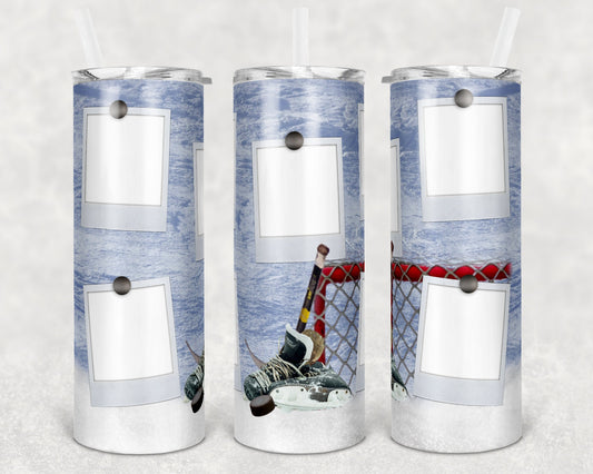 20 oz Skinny Tumbler Hockey Picture Polaroid Sublimation Design Print Transfer