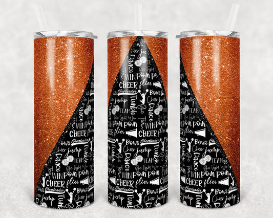 20 oz Skinny Tumbler Cheer Orange Glitter Cheer Cheerleading Sublimation Design tumblers