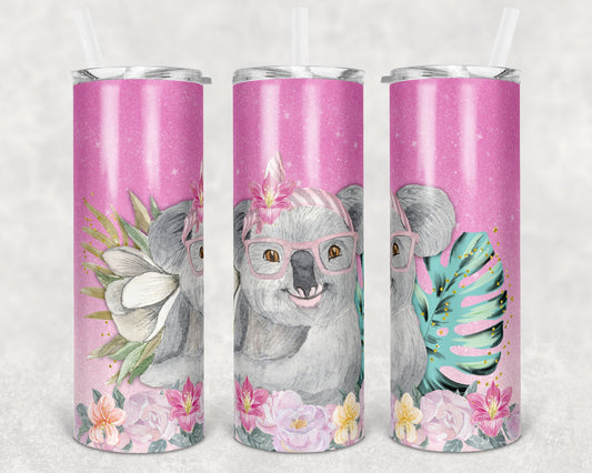 20 oz Skinny Tumbler Sublimation Design Template Ombre Glitter Koala Straight and Warped