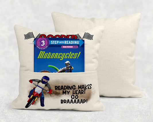 Pocket Pillow Sublimation Design Dirt Bike Reading Heart Goes Braaaaaap Pillow Print Transfer