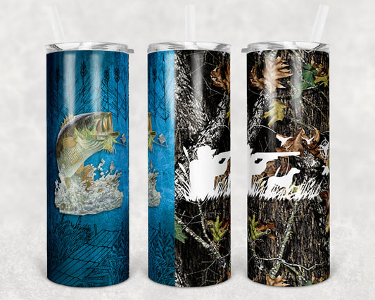 20 oz Skinny Tumbler Sublimation Design Template Camo Hunting and Bass Fishing Half tumblers