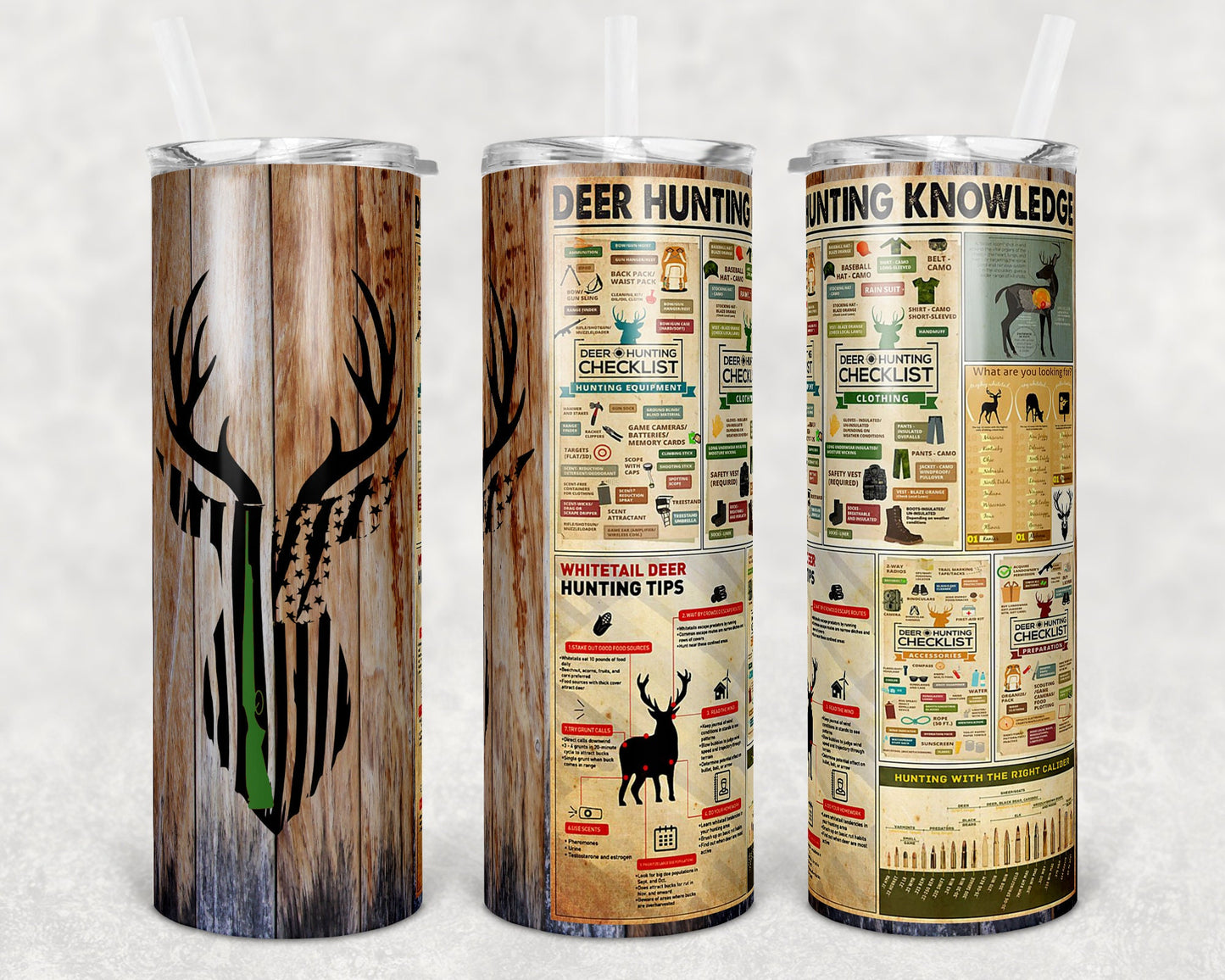 20 oz Skinny Tumbler Deer Hunting Knowledge Sublimation Design Print Transfer