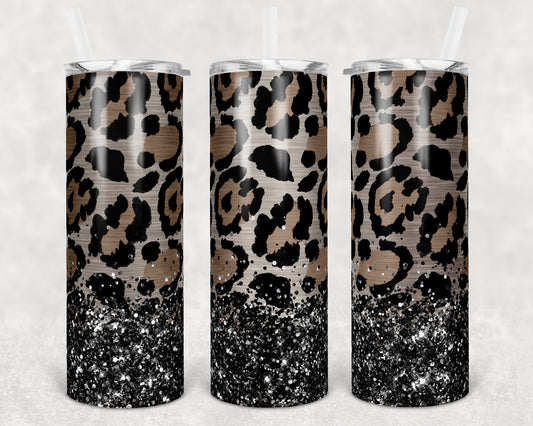 20 oz Skinny Tumbler Sublimation Design Template Rose Copper Leopard Metallic Overlay Design tumblers