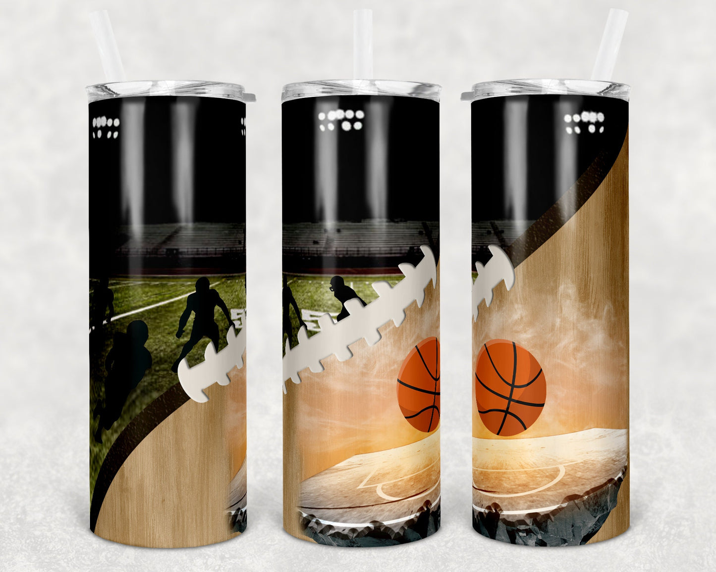 20 oz Skinny Tumbler Football and Basketball Sublimation Design Print Transfer