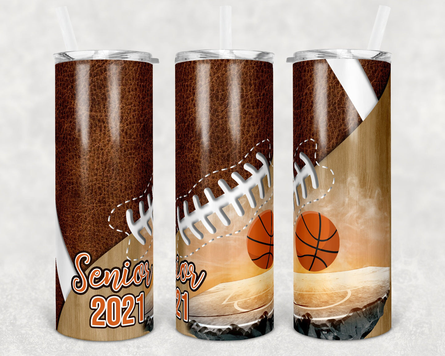 20 oz Skinny Tumbler Football and Basketball Sublimation Design Print Transfer