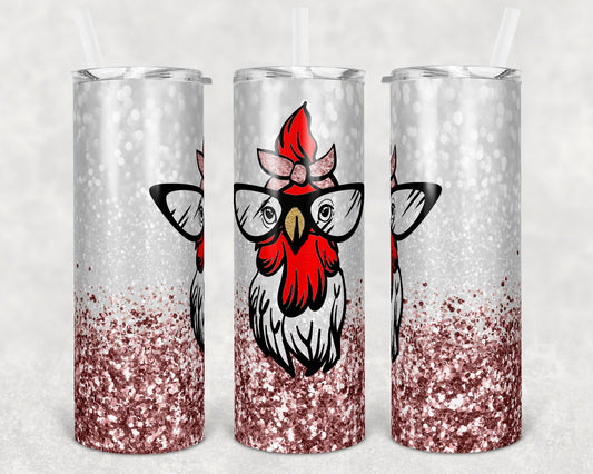 20 oz Skinny Tumbler Snarky Chicken Cute Rose Gold Glitter Sublimation Design Print Transfer