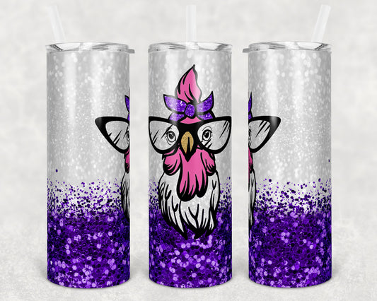 20 oz Skinny Tumbler Snarky Chicken Cute Purple Glitter Sublimation Design Print Transfer