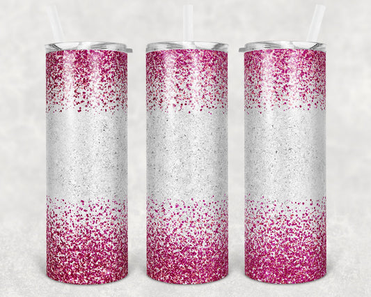 20 oz Skinny Tumbler Sublimation Glitter Pink Confetti Straight and Warped Design