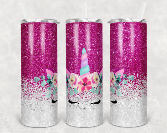 20 oz Skinny Tumbler Sublimation Design Template Unicorn Glitter Pink Straight and Warped Design