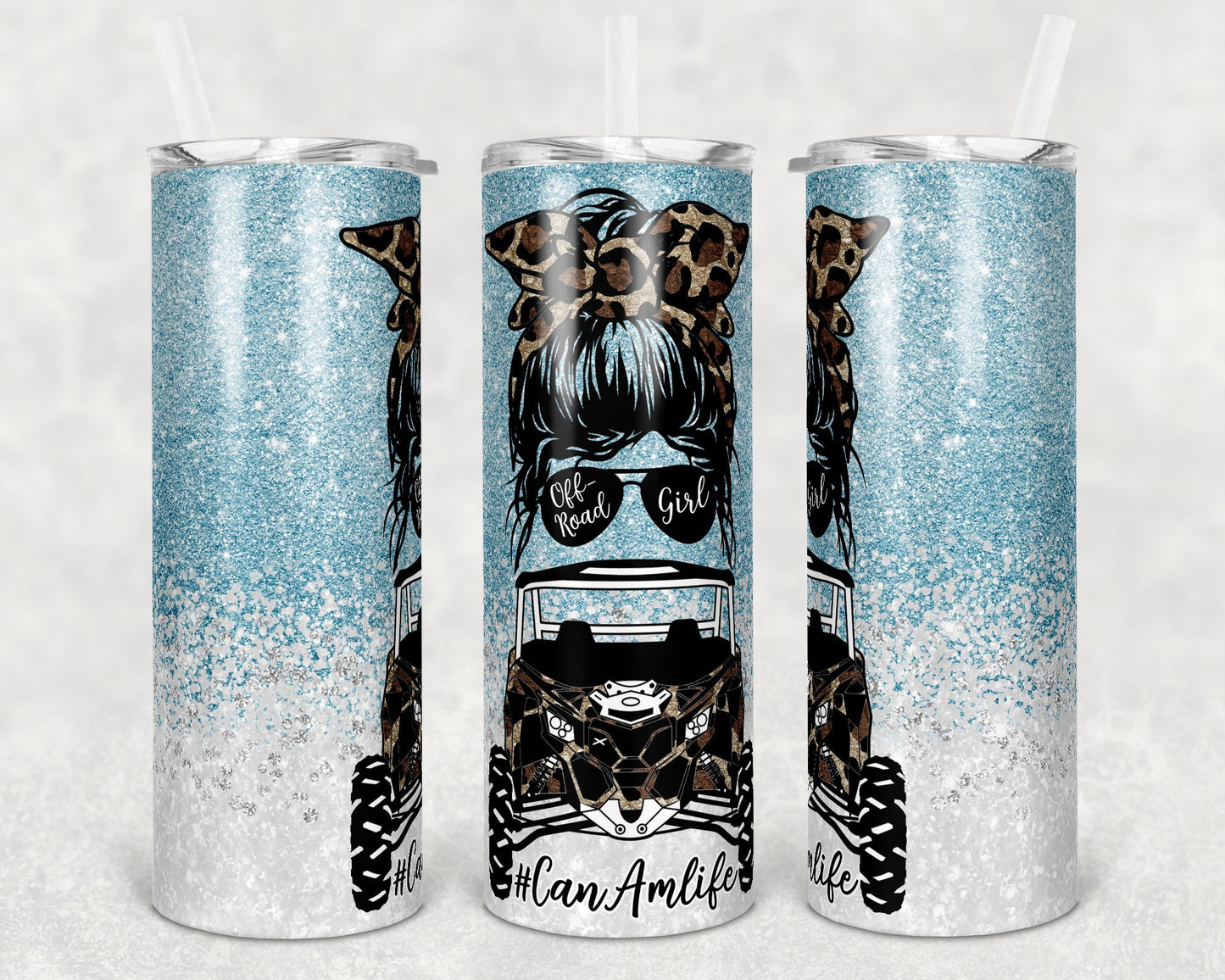 20 oz Skinny Tumbler Sublimation Design Can Am Girl Off road Life Template 16 color Faux Glitter Straight Warped Design
