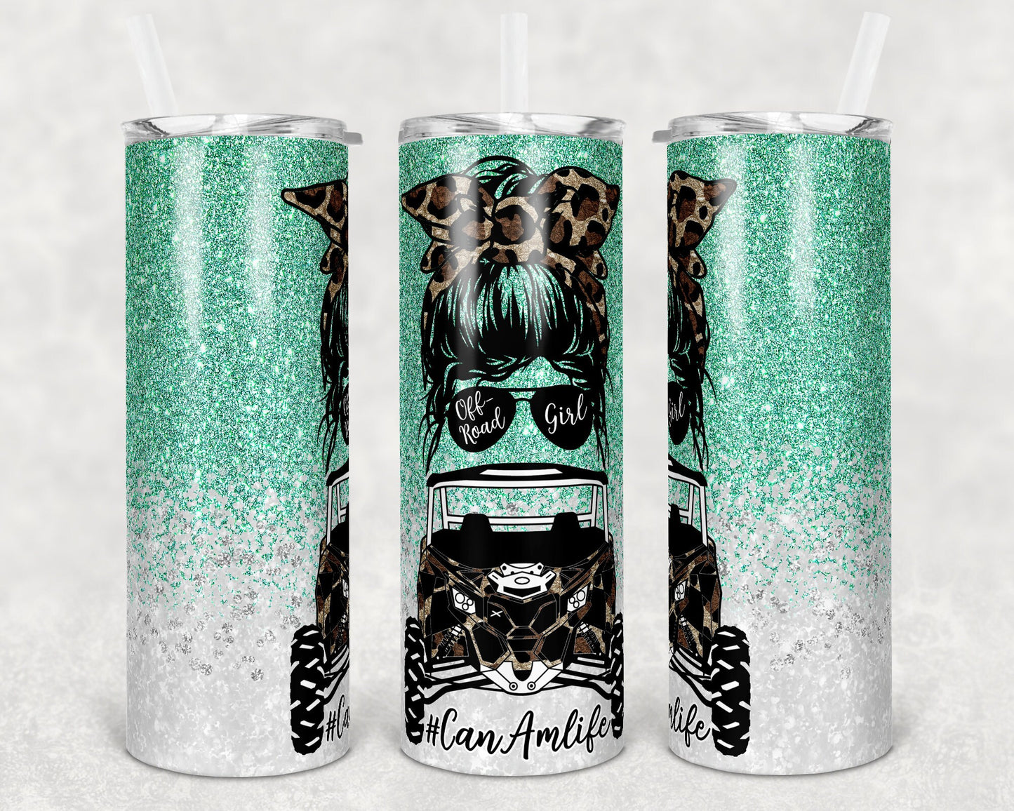 20 oz Skinny Tumbler Sublimation Design Can Am Girl Off road Life Template 16 color Faux Glitter Straight Warped Design