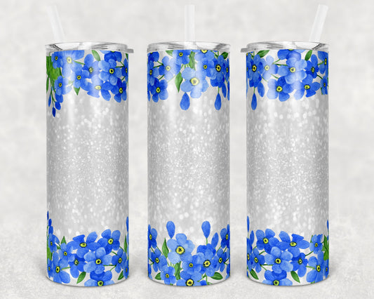20 oz Skinny Tumbler Sublimation Design Template Floral Forget me Not White Glitter Design Inst tumblers