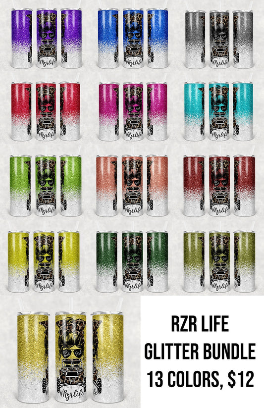 20 oz Skinny Tumbler Sublimation Design 4x4 Girl Off road Life Template 13 color Faux Glitter Straight Warped Design