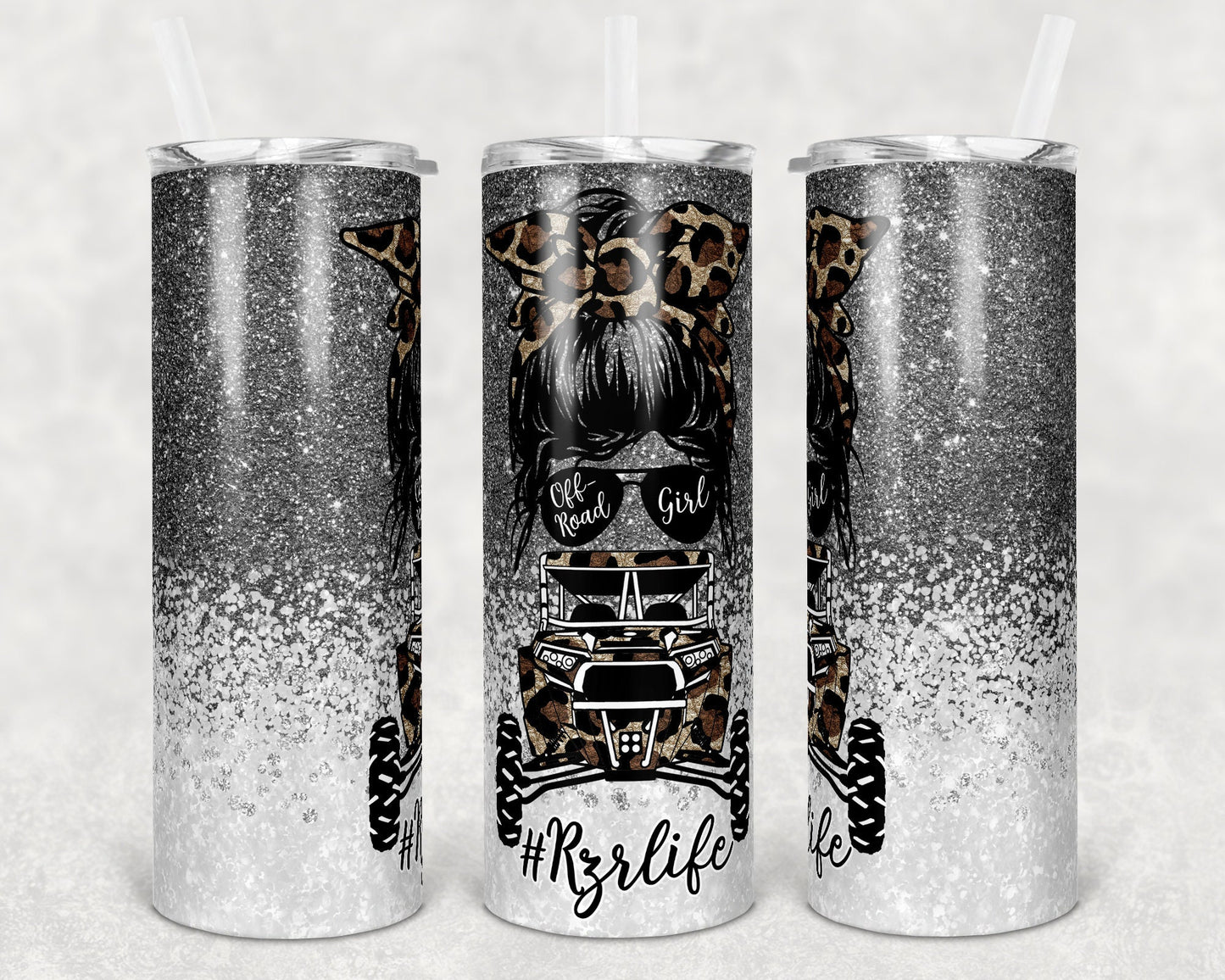 20 oz Skinny Tumbler Sublimation Design 4x4 Girl Off road Life Template 13 color Faux Glitter Straight Warped Design