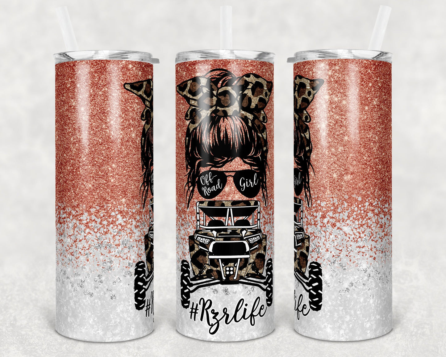 20 oz Skinny Tumbler Sublimation Design 4x4 Girl Off road Life Template 13 color Faux Glitter Straight Warped Design