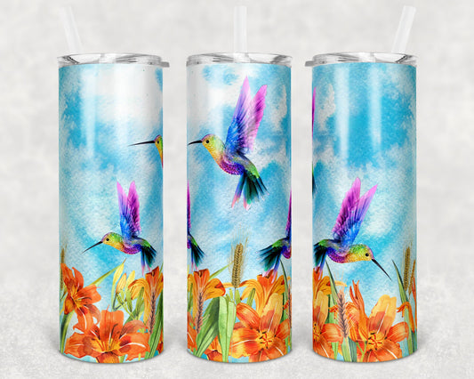 20 oz Skinny Tumbler Humming bird lilies ans wheat Sublimation Design Print Transfer