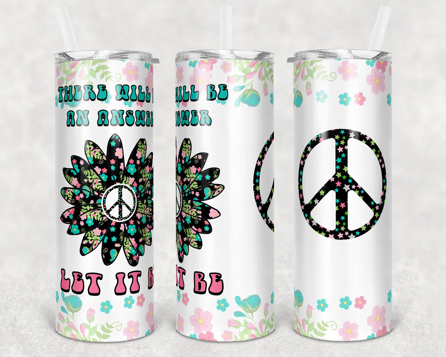 20 oz Skinny Tumbler Hippie Let it Be Peace Sublimation Design Print Transfer