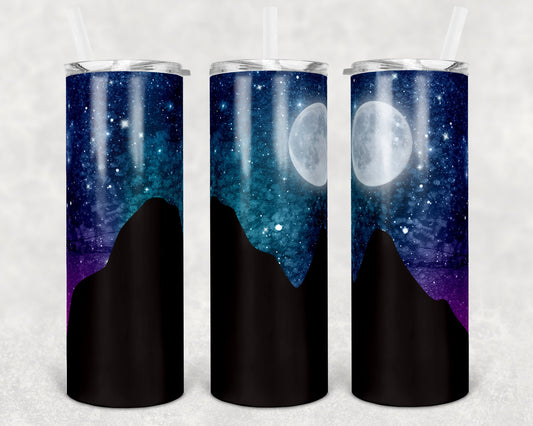 20 oz Skinny Tumbler Sublimation Design Template Galaxy Night Sky Mountain Silhouette