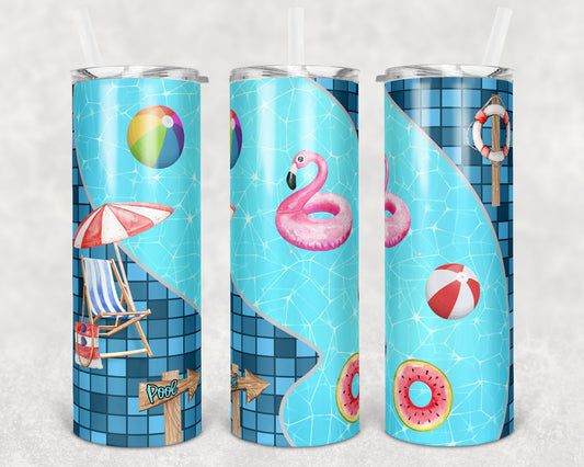 20 oz Skinny Tumbler Swimming Pool Summer Sublimation Design Print Transfer