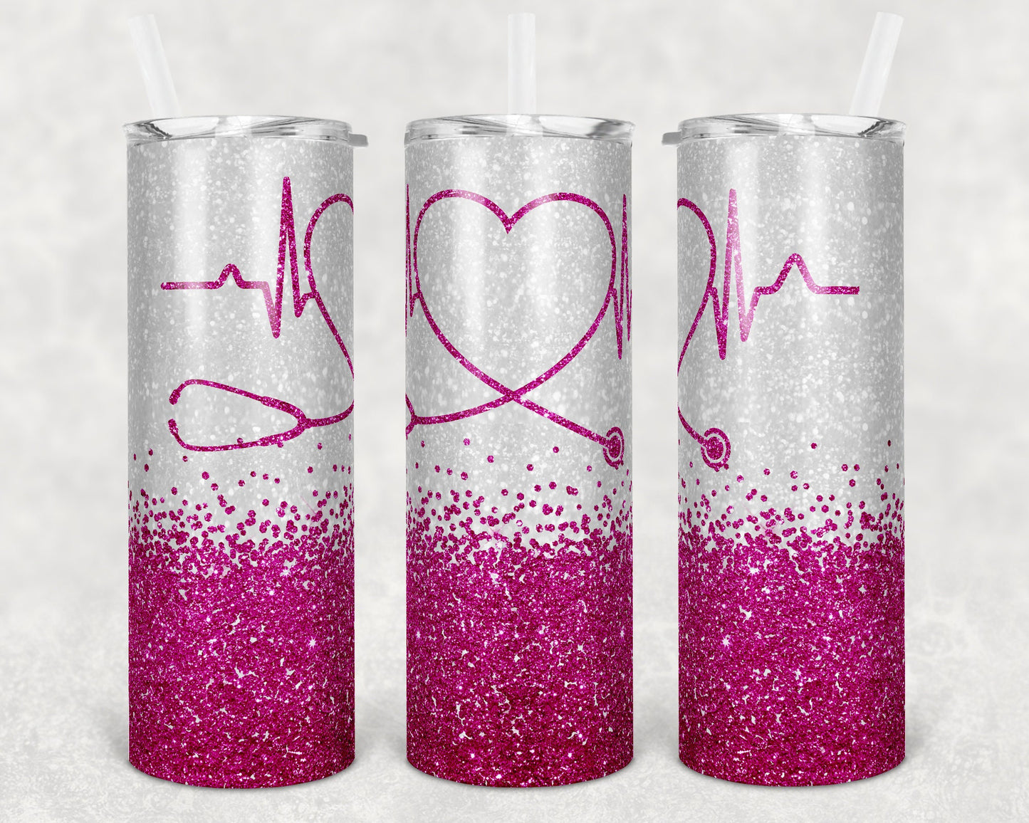 20 oz Skinny Tumbler Sublimation Design Template Glitter Nurse hot pink Inst tumblers