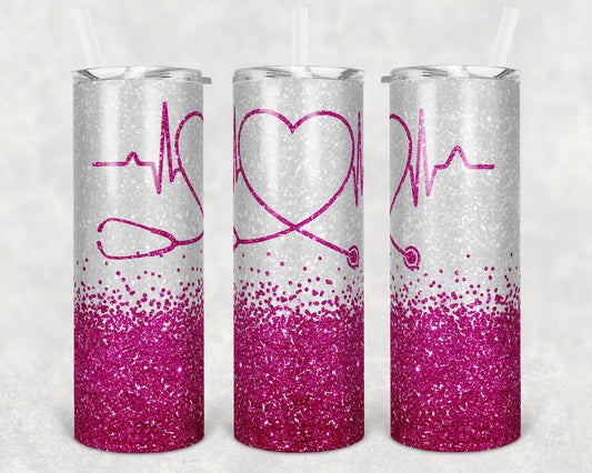 20 oz Skinny Tumbler Sublimation Design Template Glitter Nurse hot pink Inst tumblers