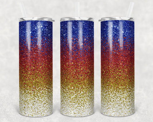 20 oz Skinny Tumbler Sublimation Design Template Glitter Ombre Blue Red Yellow White Straight Warped Design