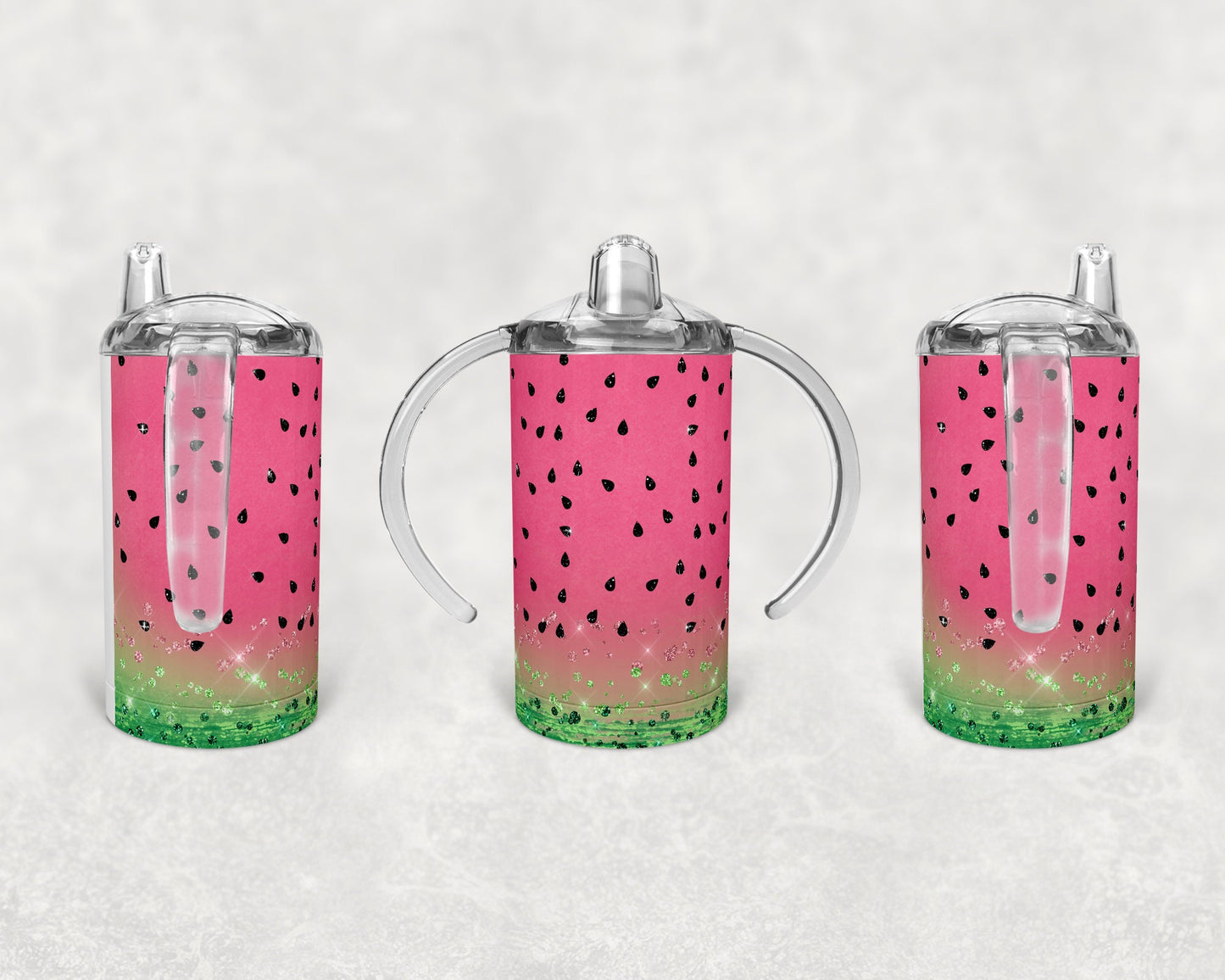 Straight Sippy Cup Sublimation Watermelon One in a Melon glitter Design